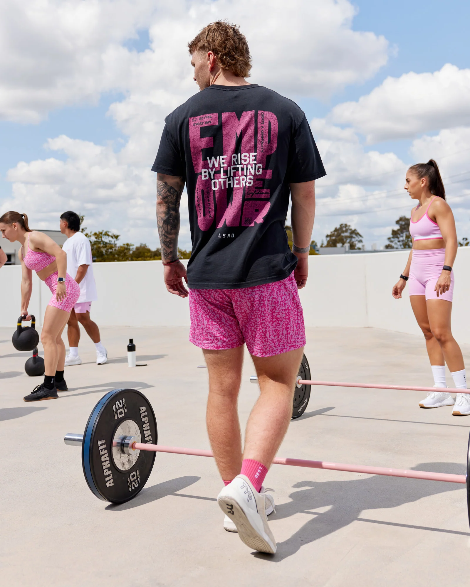 Washed Empower Oversize Tee - Black-Berry Pink