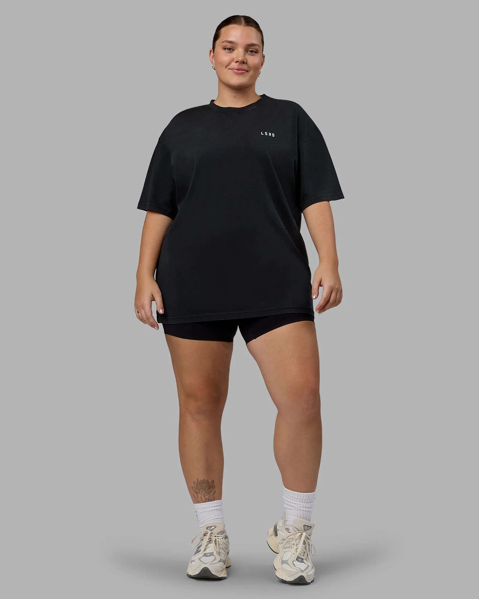 Washed Empower Oversize Tee - Black-Berry Pink