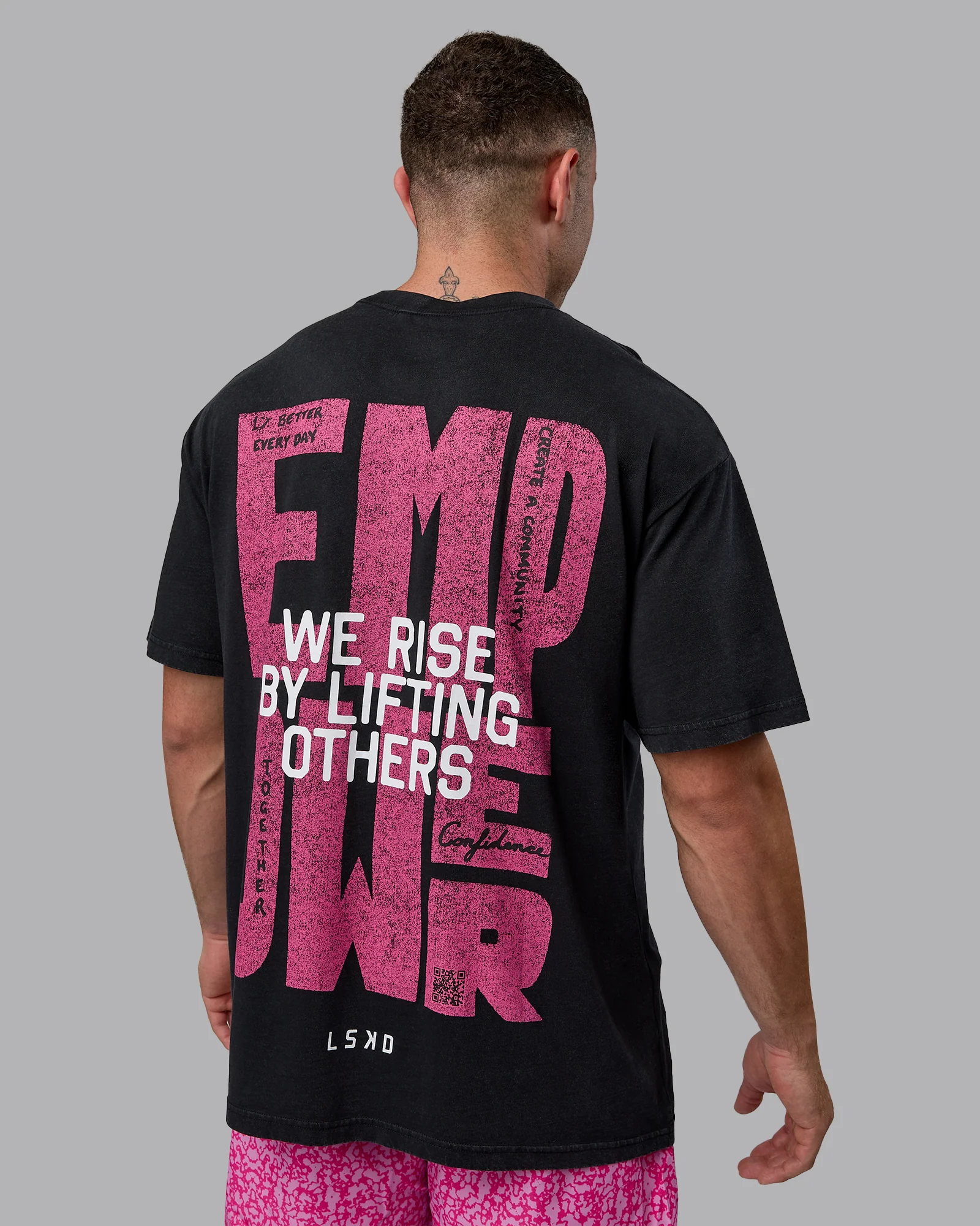 Washed Empower Oversize Tee - Black-Berry Pink