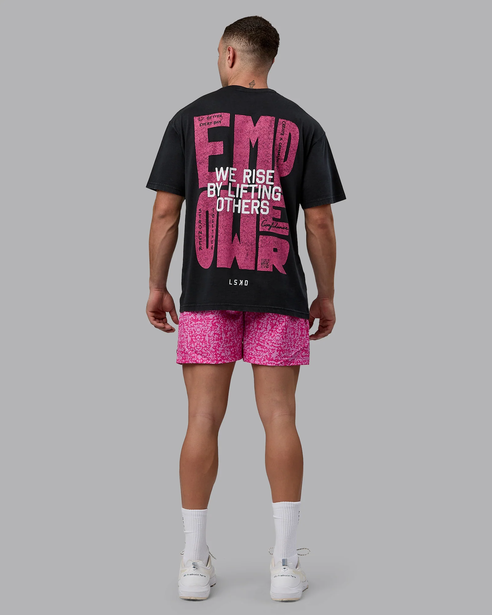 Washed Empower Oversize Tee - Black-Berry Pink