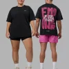 Washed Empower Oversize Tee - Black-Berry Pink