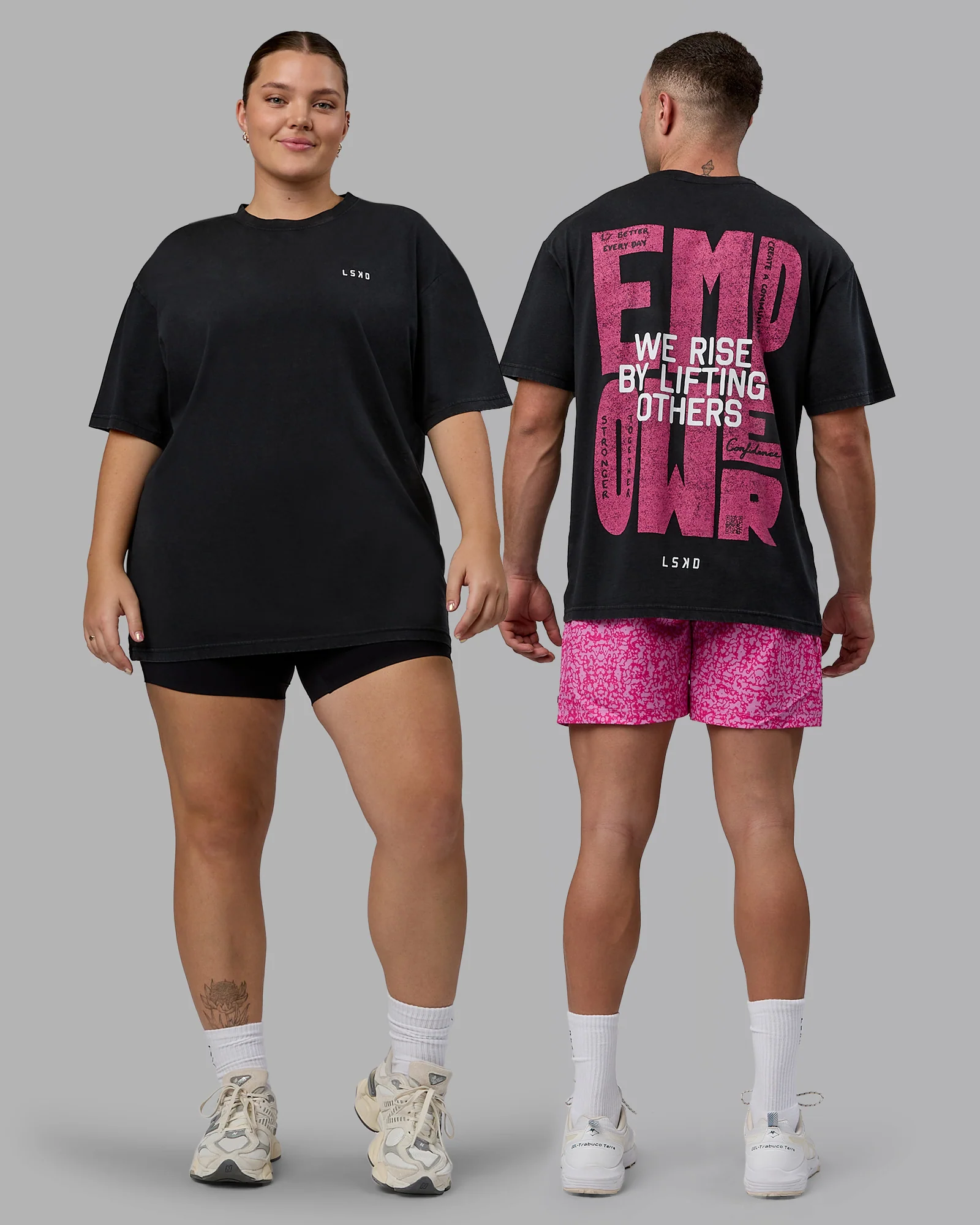 Washed Empower Oversize Tee - Black-Berry Pink