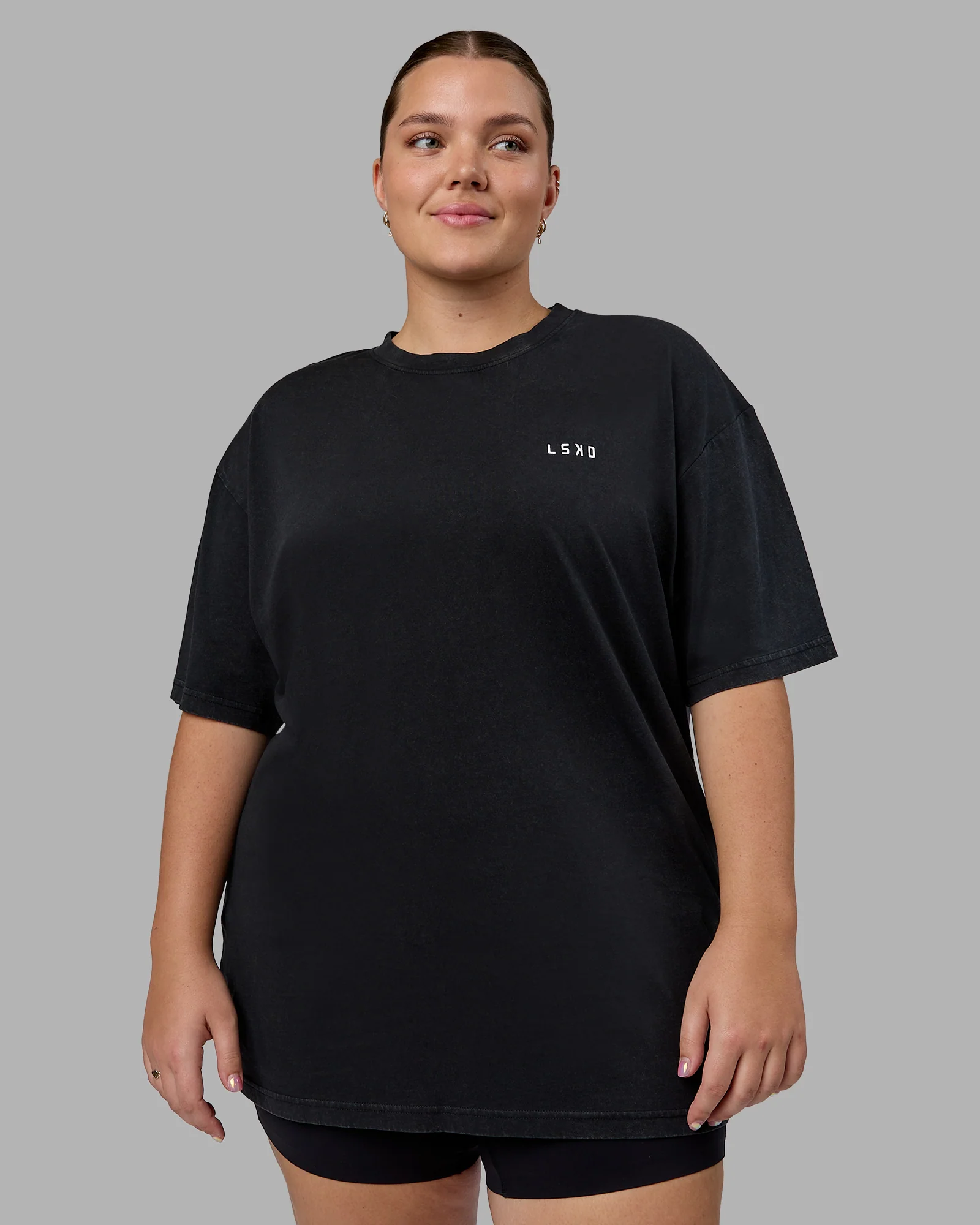 Washed Empower Oversize Tee - Black-Berry Pink
