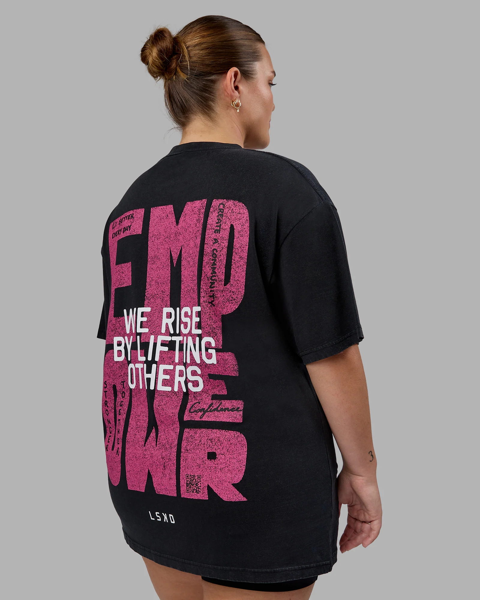 Washed Empower Oversize Tee - Black-Berry Pink