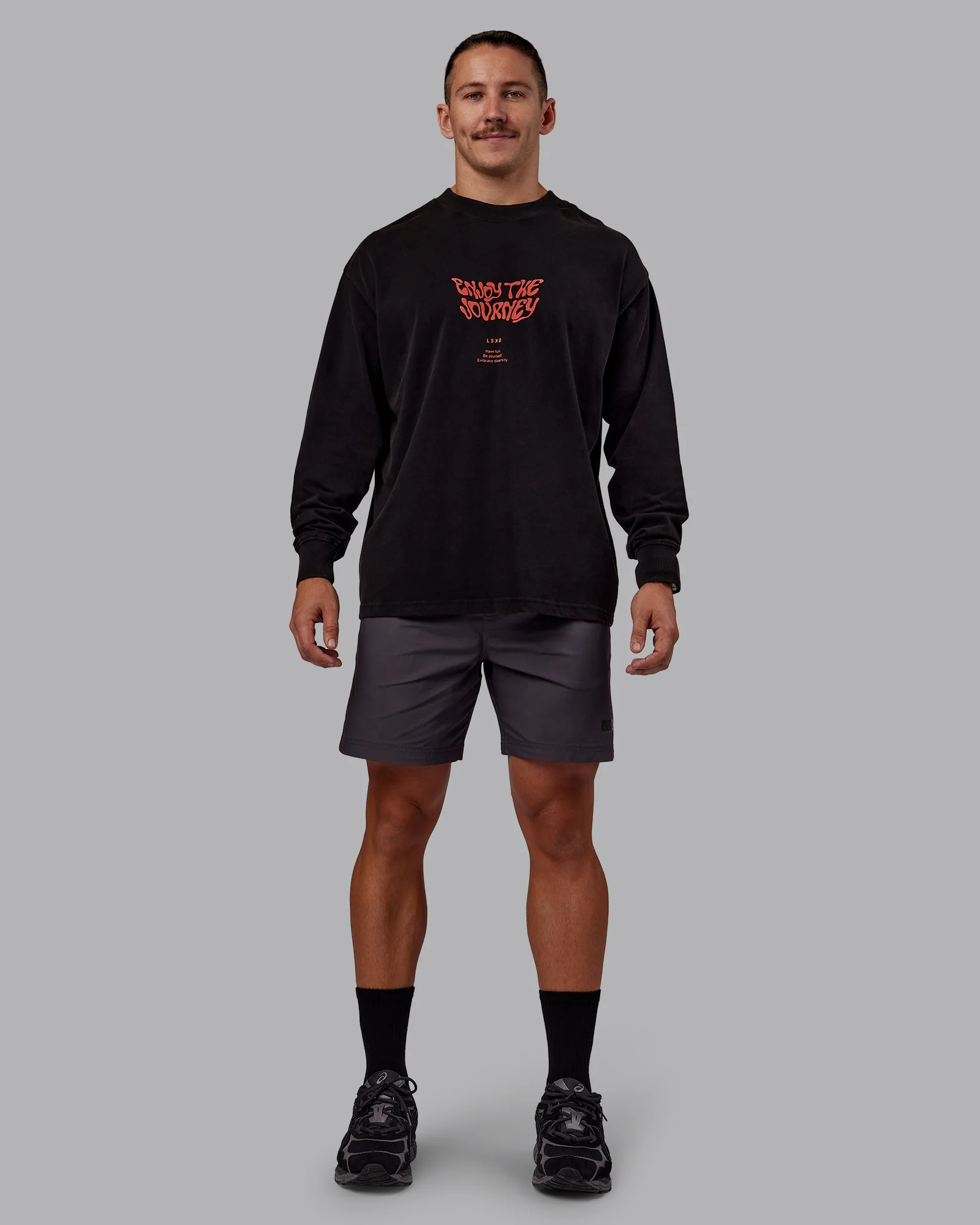 Chrome Washed Heavyweight Oversized Long Sleeve Tee - Black-Ultra Orange