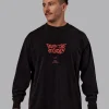 Chrome Washed Heavyweight Oversized Long Sleeve Tee - Black-Ultra Orange