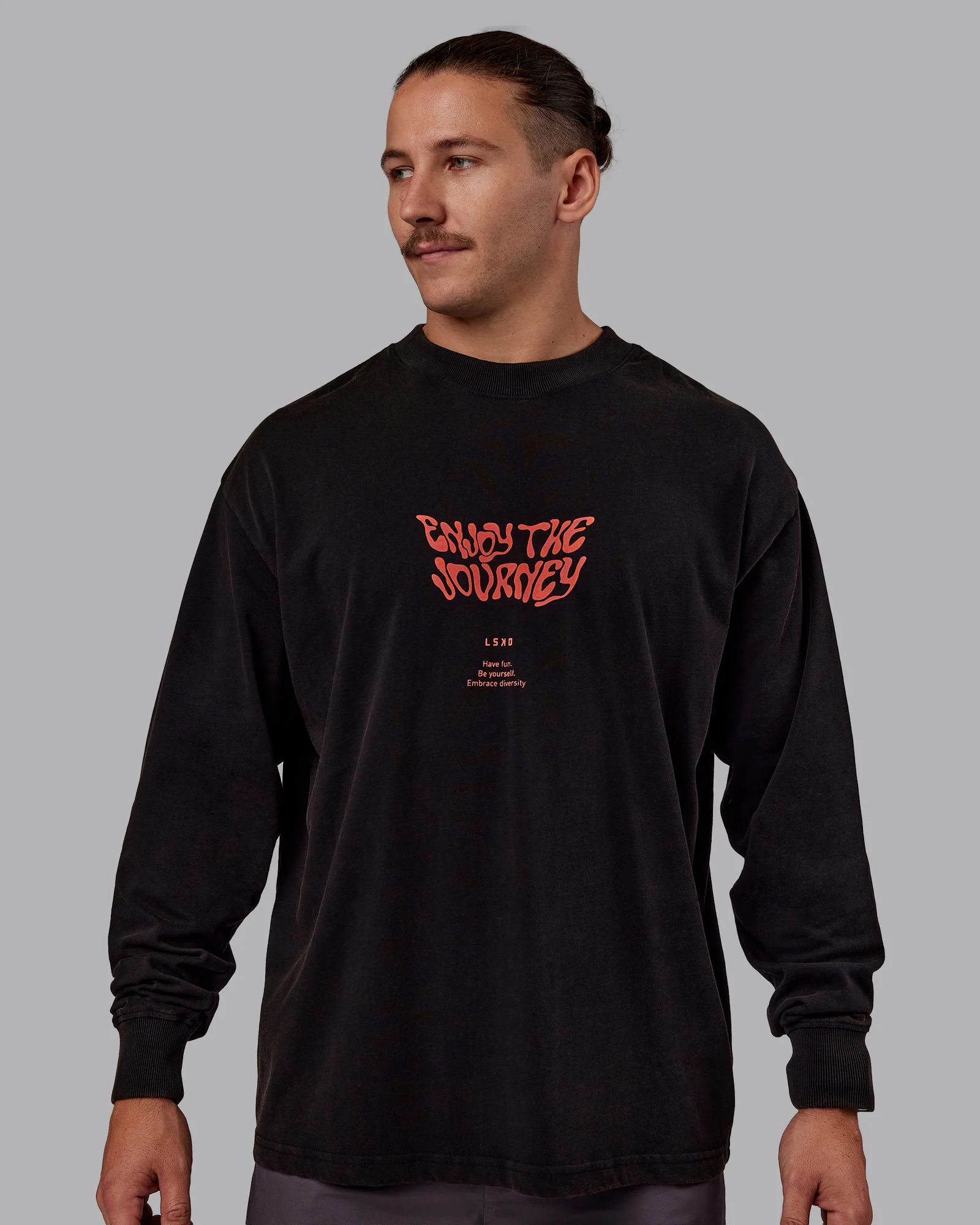 Chrome Washed Heavyweight Oversized Long Sleeve Tee - Black-Ultra Orange