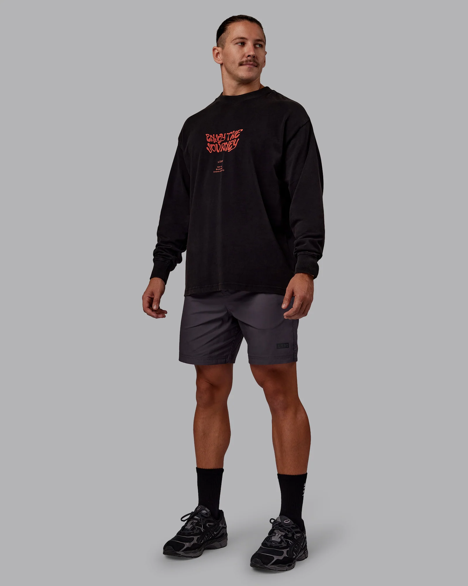 Chrome Washed Heavyweight Oversized Long Sleeve Tee - Black-Ultra Orange