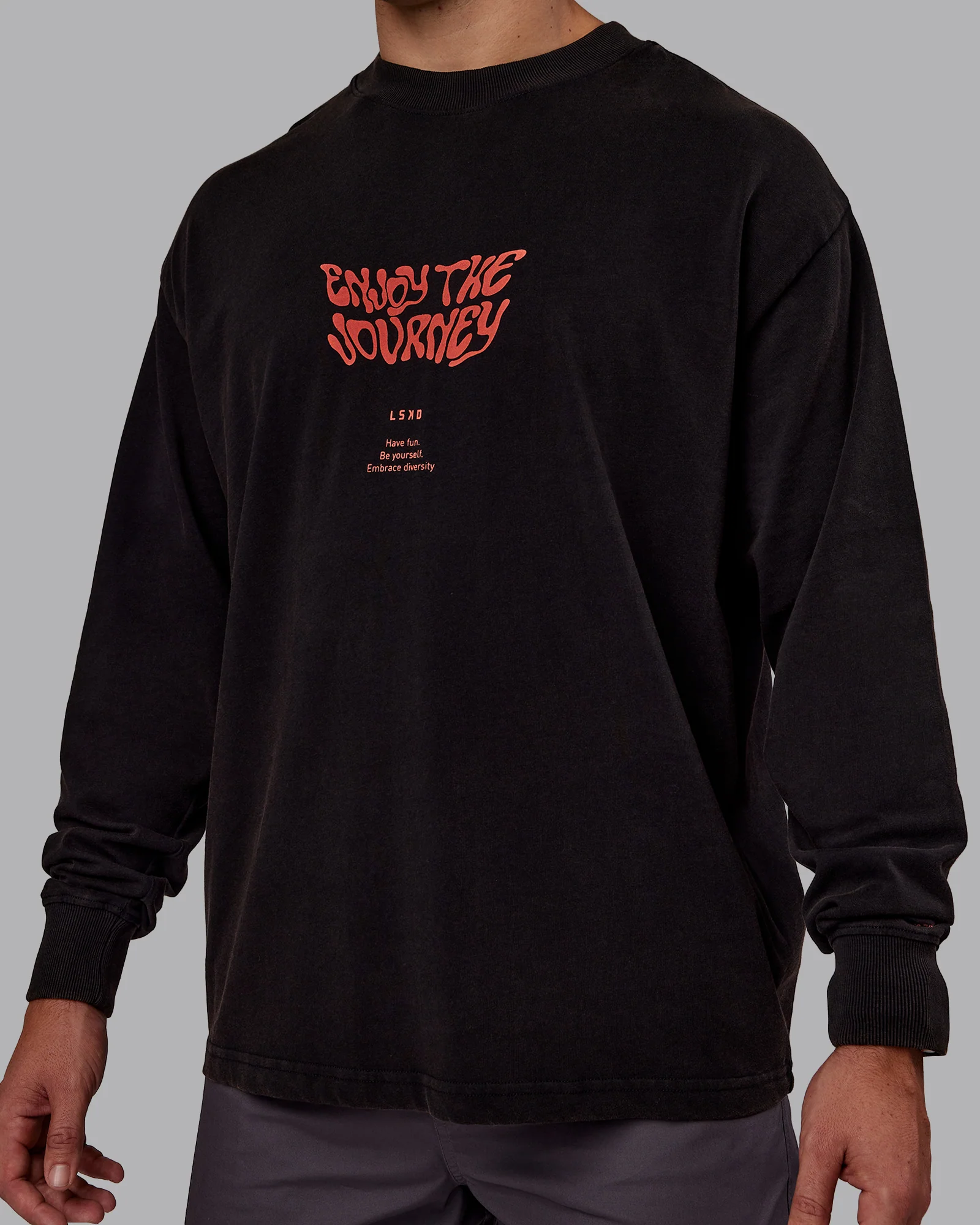 Chrome Washed Heavyweight Oversized Long Sleeve Tee - Black-Ultra Orange