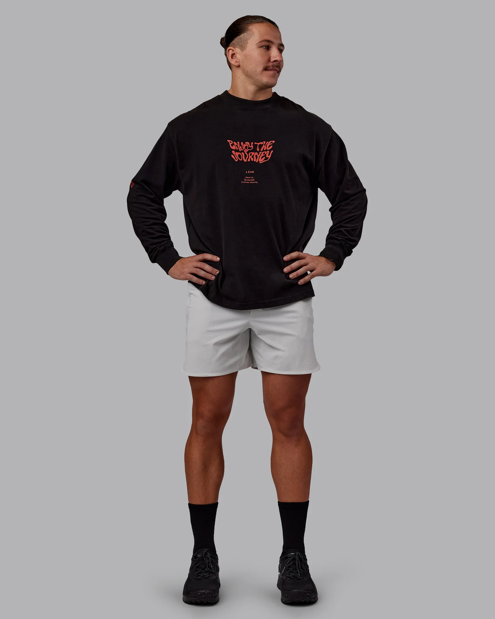 Chrome Washed Heavyweight Oversized Long Sleeve Tee - Black-Ultra Orange
