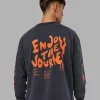 Inferno Journey FLXCotton Oversized Long Sleeve Tee - Washed Black-Ultra Orange
