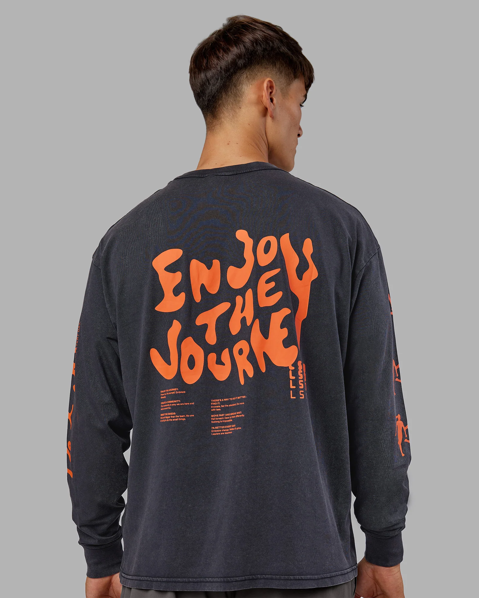 Inferno Journey FLXCotton Oversized Long Sleeve Tee - Washed Black-Ultra Orange