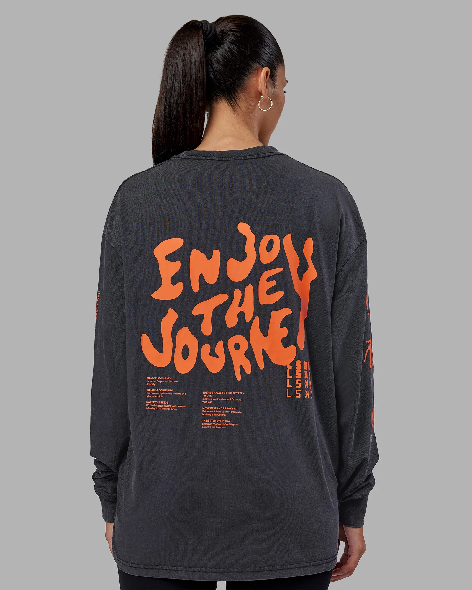 Inferno Journey FLXCotton Oversized Long Sleeve Tee - Washed Black-Ultra Orange