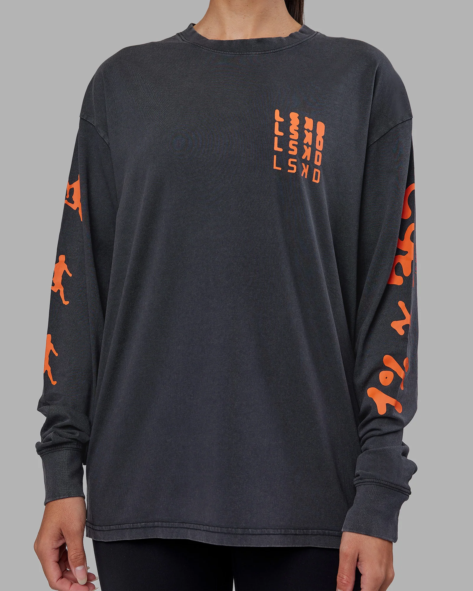 Inferno Journey FLXCotton Oversized Long Sleeve Tee - Washed Black-Ultra Orange