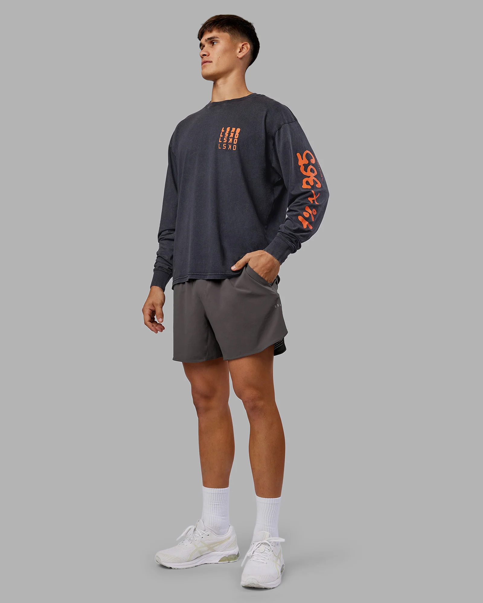 Inferno Journey FLXCotton Oversized Long Sleeve Tee - Washed Black-Ultra Orange