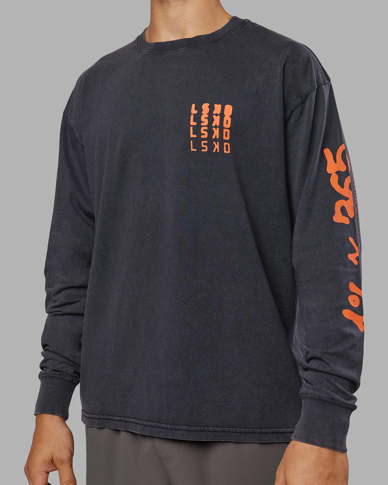 Inferno Journey FLXCotton Oversized Long Sleeve Tee - Washed Black-Ultra Orange