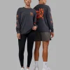 Inferno Journey FLXCotton Oversized Long Sleeve Tee - Washed Black-Ultra Orange