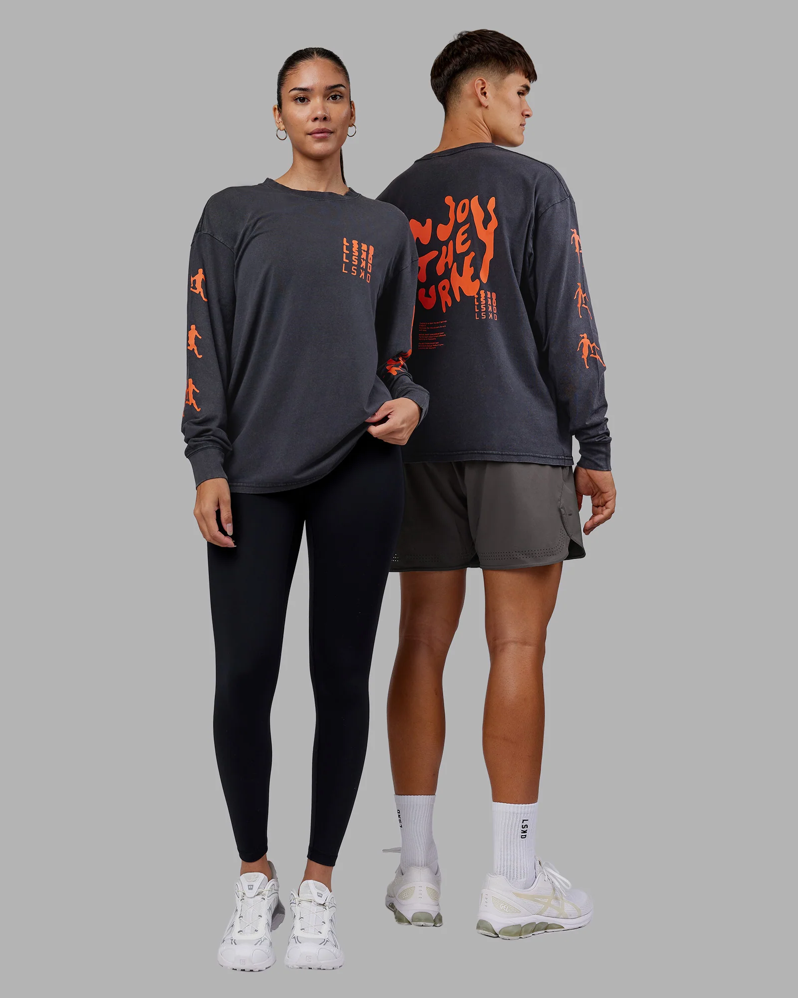Inferno Journey FLXCotton Oversized Long Sleeve Tee - Washed Black-Ultra Orange