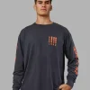 Inferno Journey FLXCotton Oversized Long Sleeve Tee - Washed Black-Ultra Orange