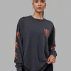 Inferno Journey FLXCotton Oversized Long Sleeve Tee - Washed Black-Ultra Orange