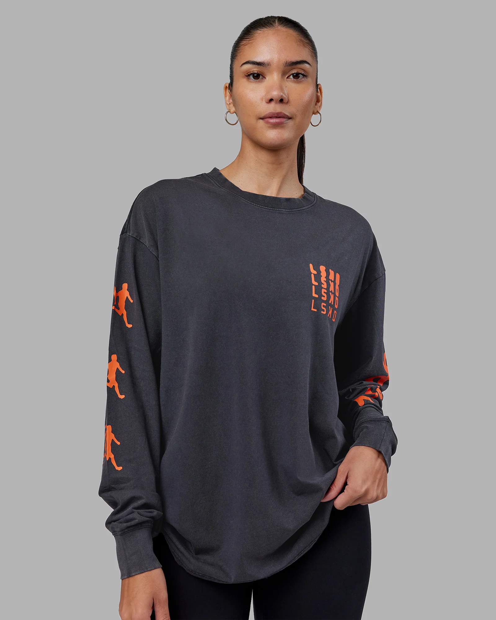 Inferno Journey FLXCotton Oversized Long Sleeve Tee - Washed Black-Ultra Orange