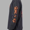 Inferno Journey FLXCotton Oversized Long Sleeve Tee - Washed Black-Ultra Orange