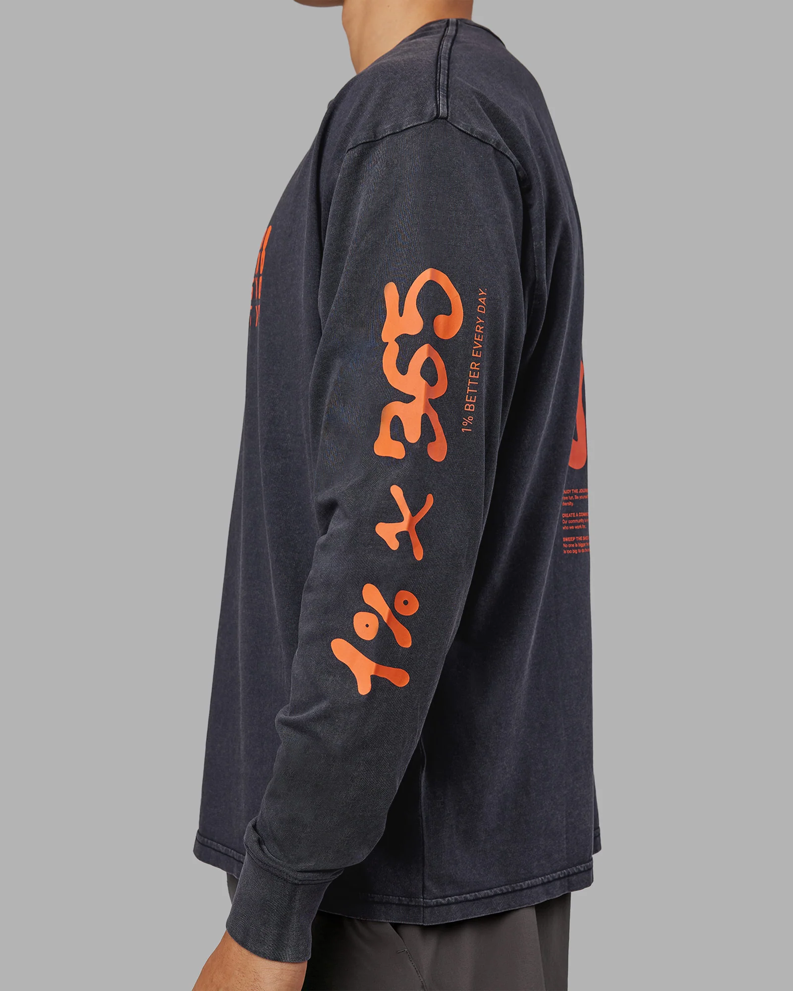 Inferno Journey FLXCotton Oversized Long Sleeve Tee - Washed Black-Ultra Orange