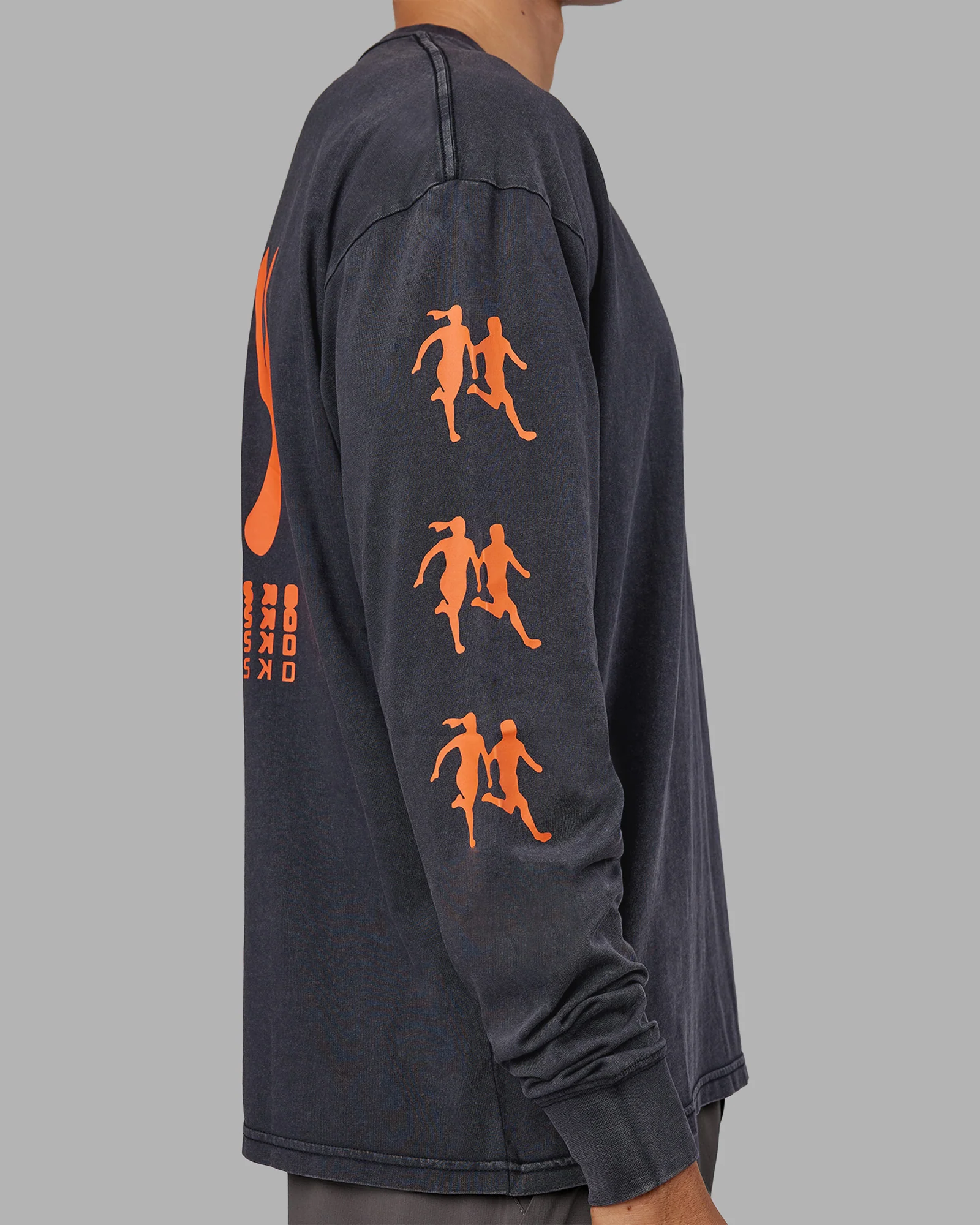 Inferno Journey FLXCotton Oversized Long Sleeve Tee - Washed Black-Ultra Orange