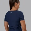 Ignite Ribbed Scrunch Side Cropped Tee - Future Navy