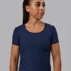 Ignite Ribbed Scrunch Side Cropped Tee - Future Navy