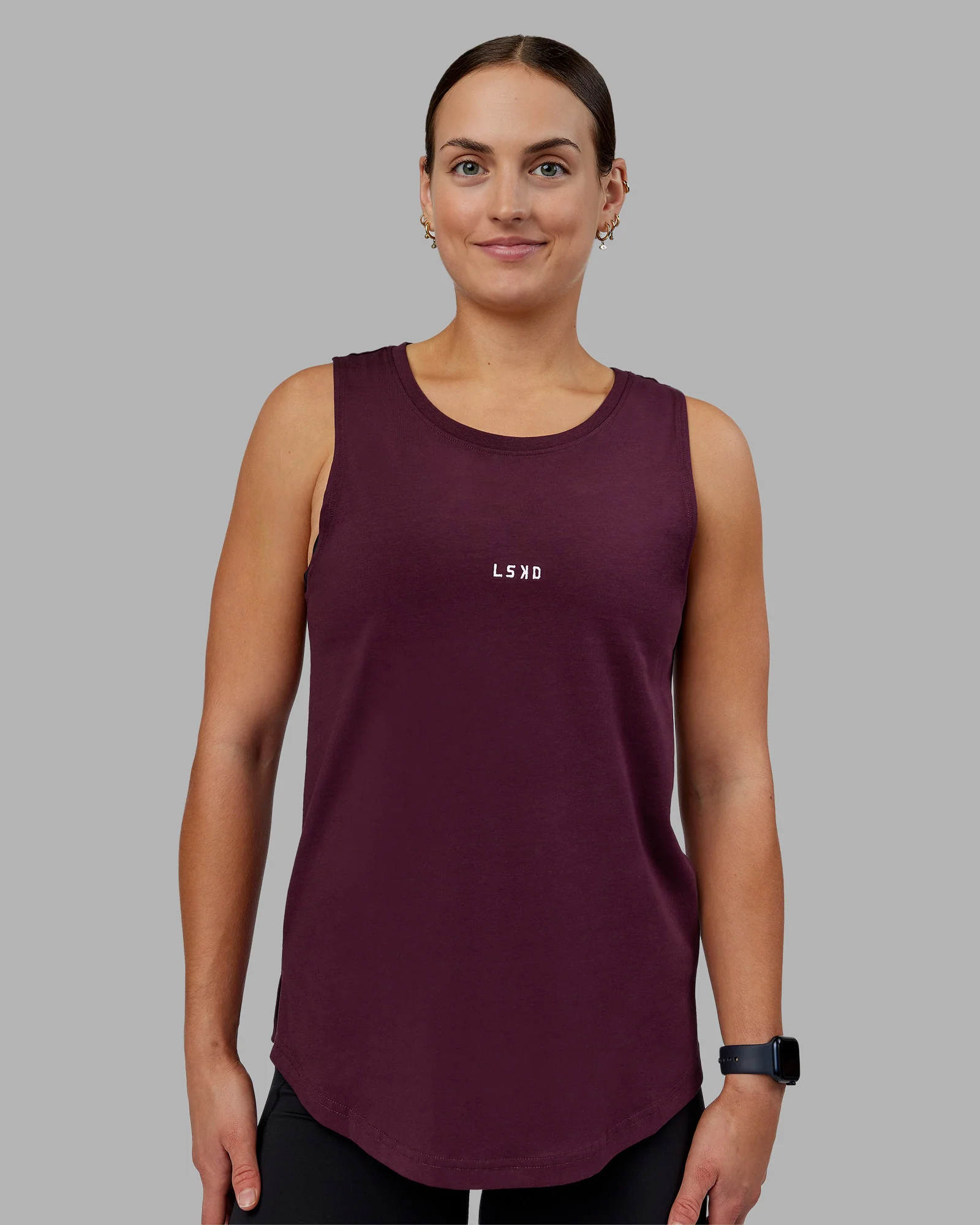 Go-To FLXCotton Longline Tank - Cherry Lacquer-White