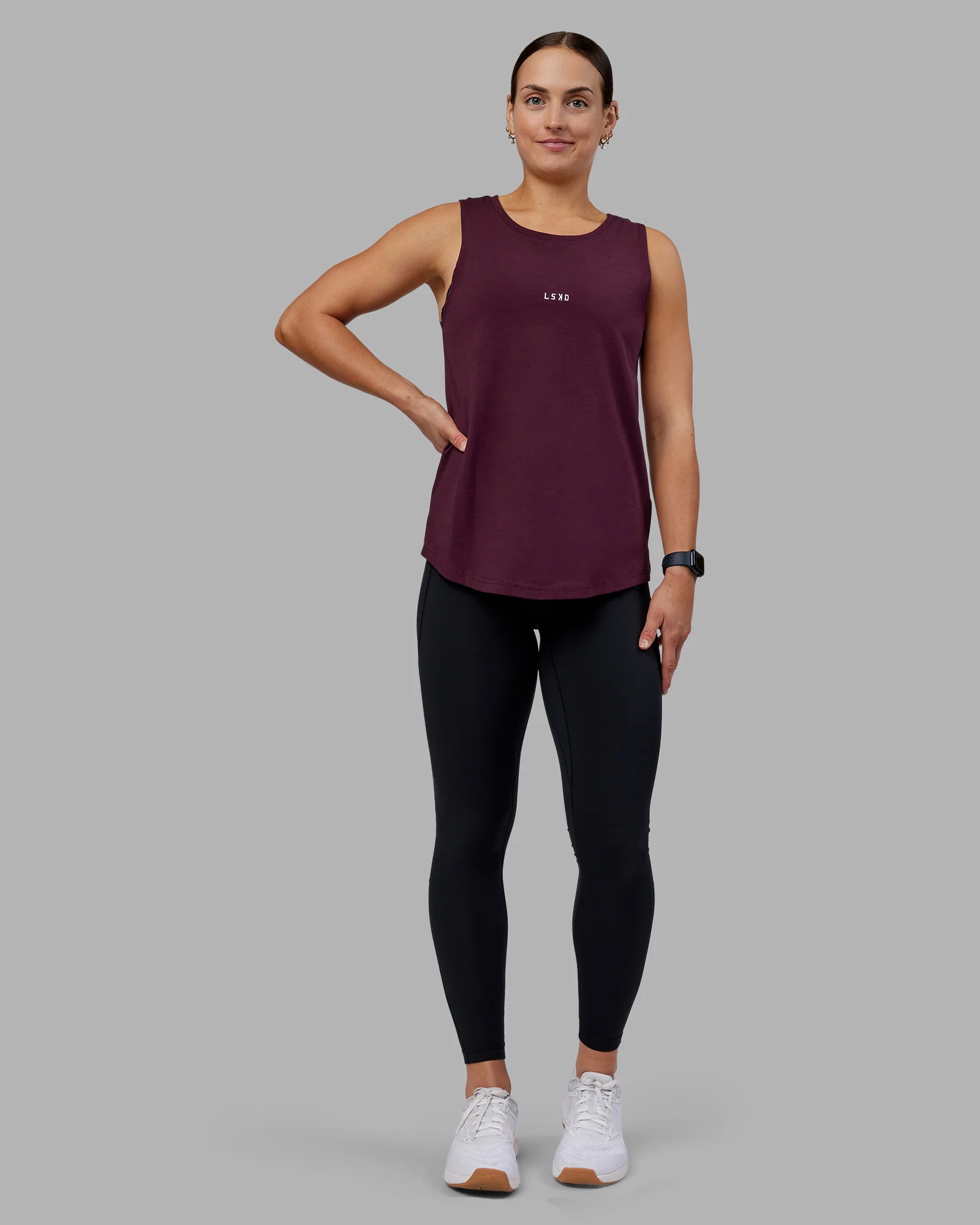 Go-To FLXCotton Longline Tank - Cherry Lacquer-White