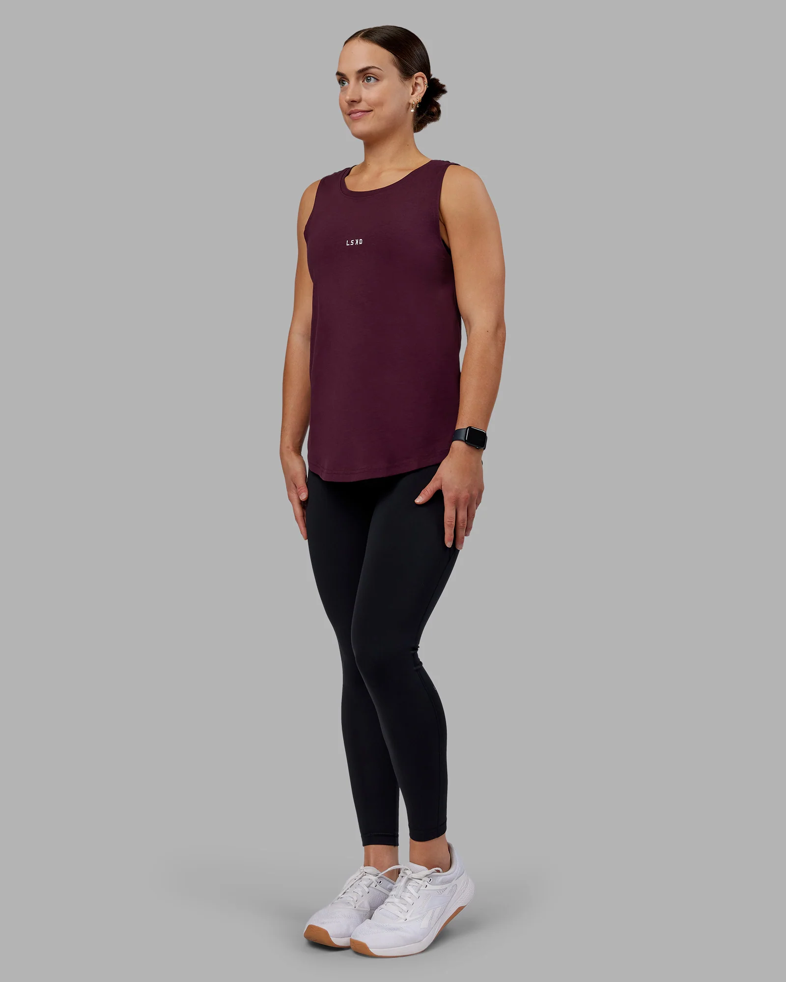 Go-To FLXCotton Longline Tank - Cherry Lacquer-White