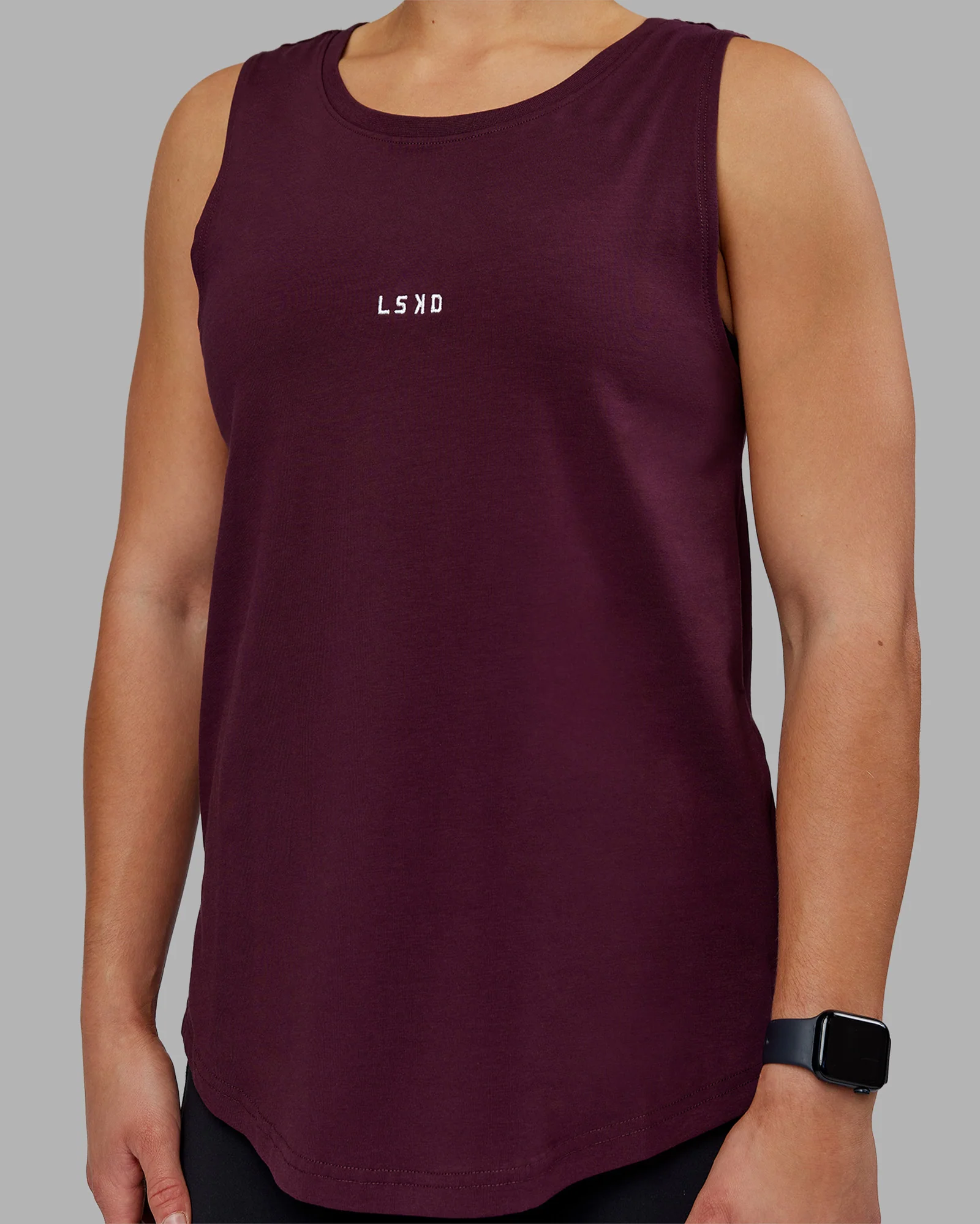 Go-To FLXCotton Longline Tank - Cherry Lacquer-White