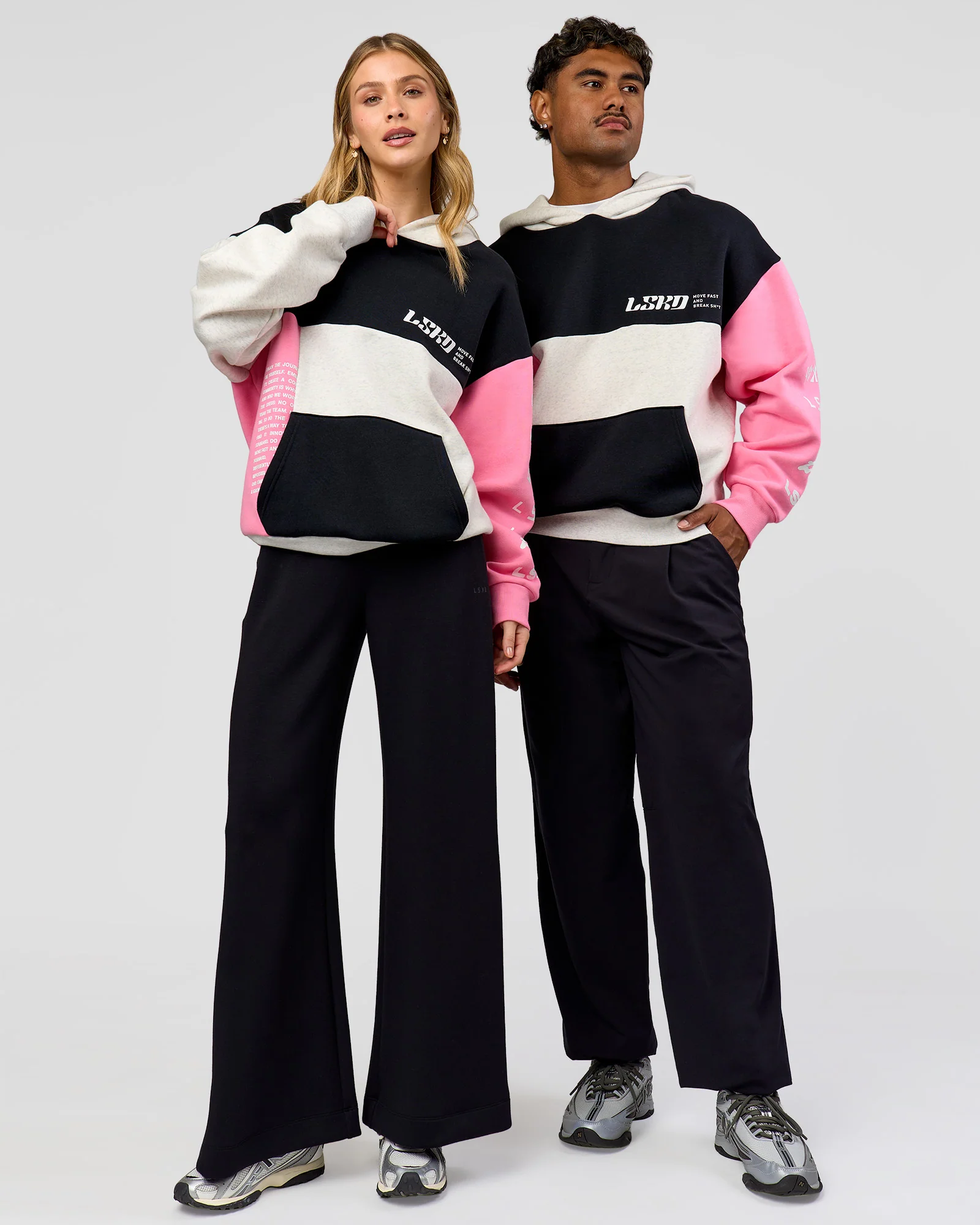 Deconstructed Fleece Hoodie - Caviar-Candy Pink-Grey Marl