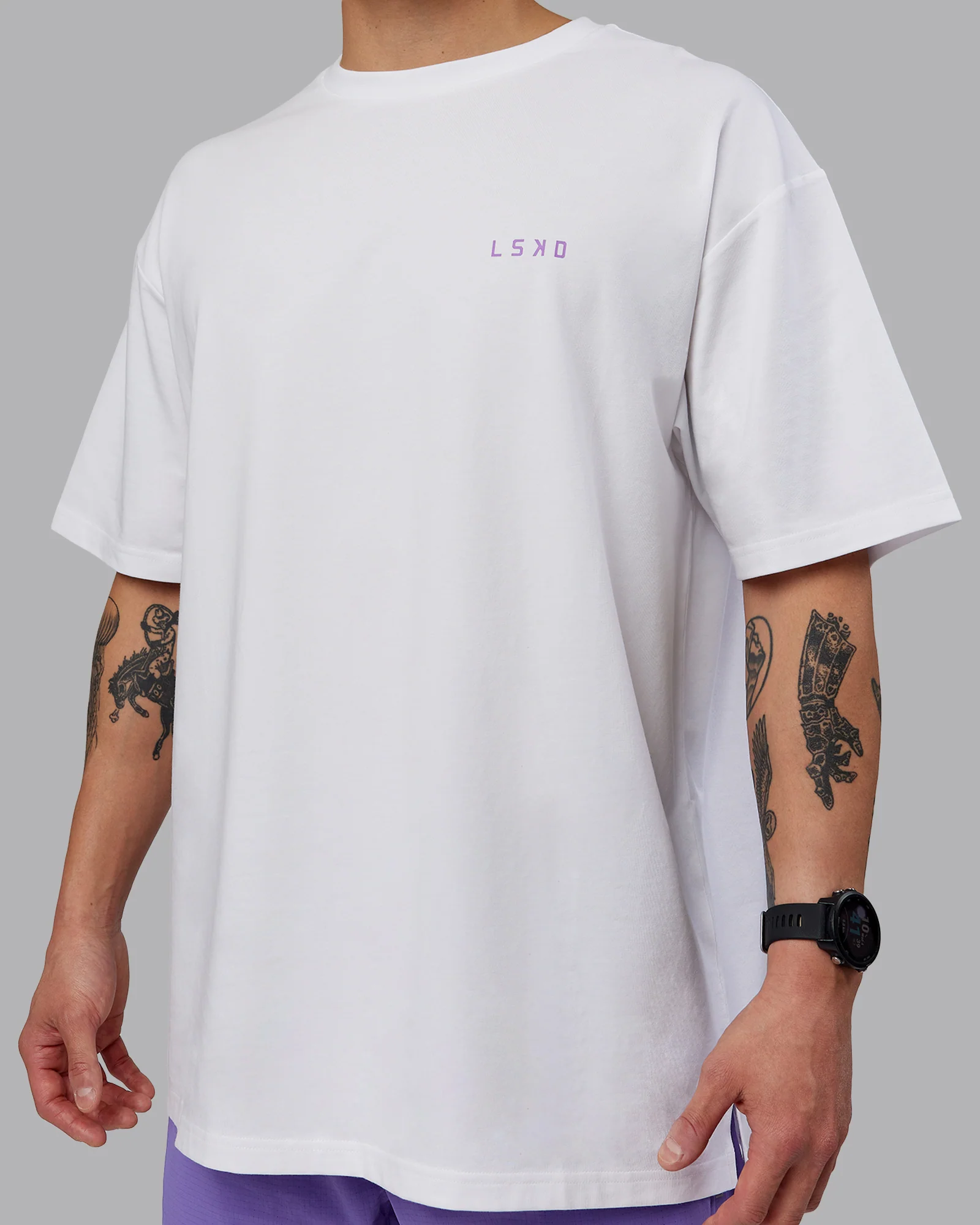 Unisex Strike Through FLXCotton Tee Oversize - White-Purple Swirl
