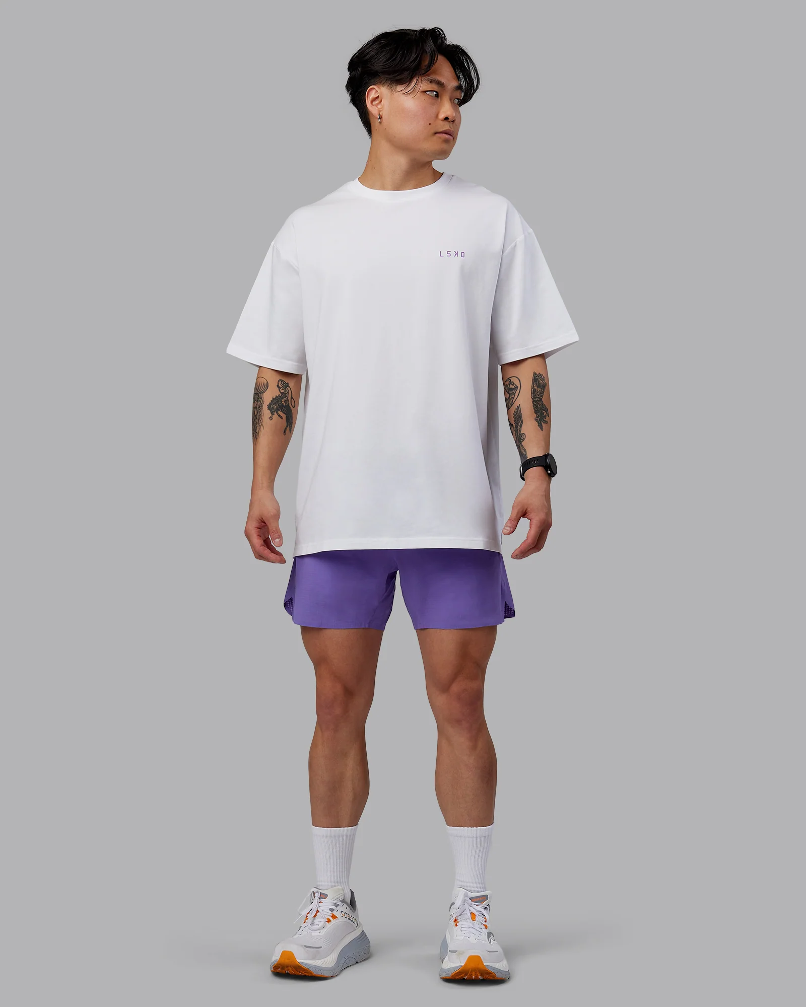 Unisex Strike Through FLXCotton Tee Oversize - White-Purple Swirl