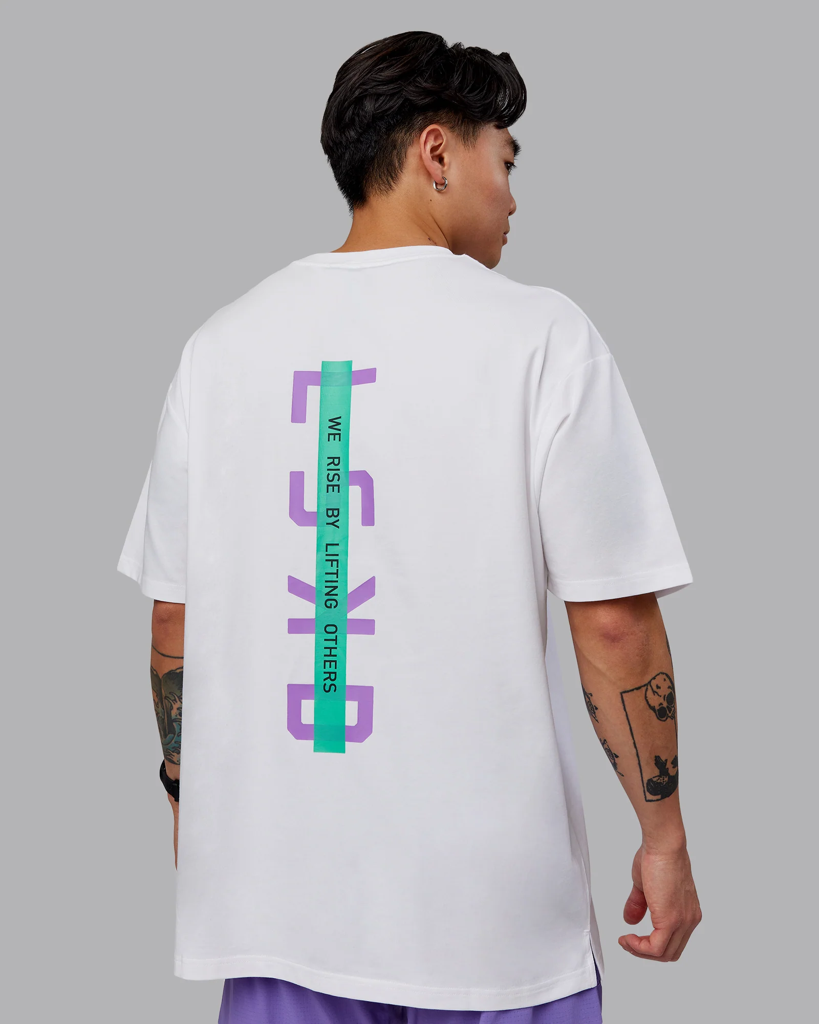 Unisex Strike Through FLXCotton Tee Oversize - White-Purple Swirl