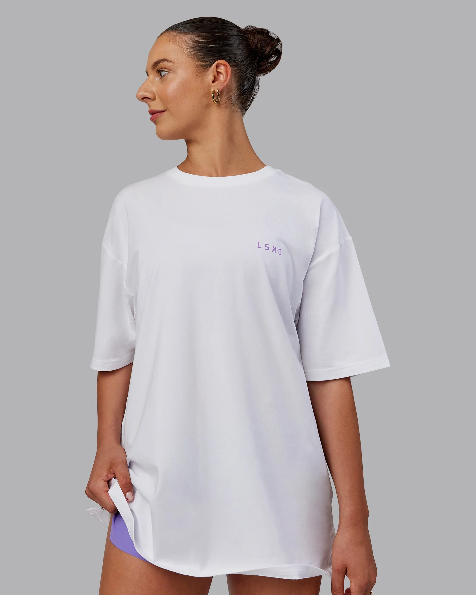 Unisex Strike Through FLXCotton Tee Oversize - White-Purple Swirl