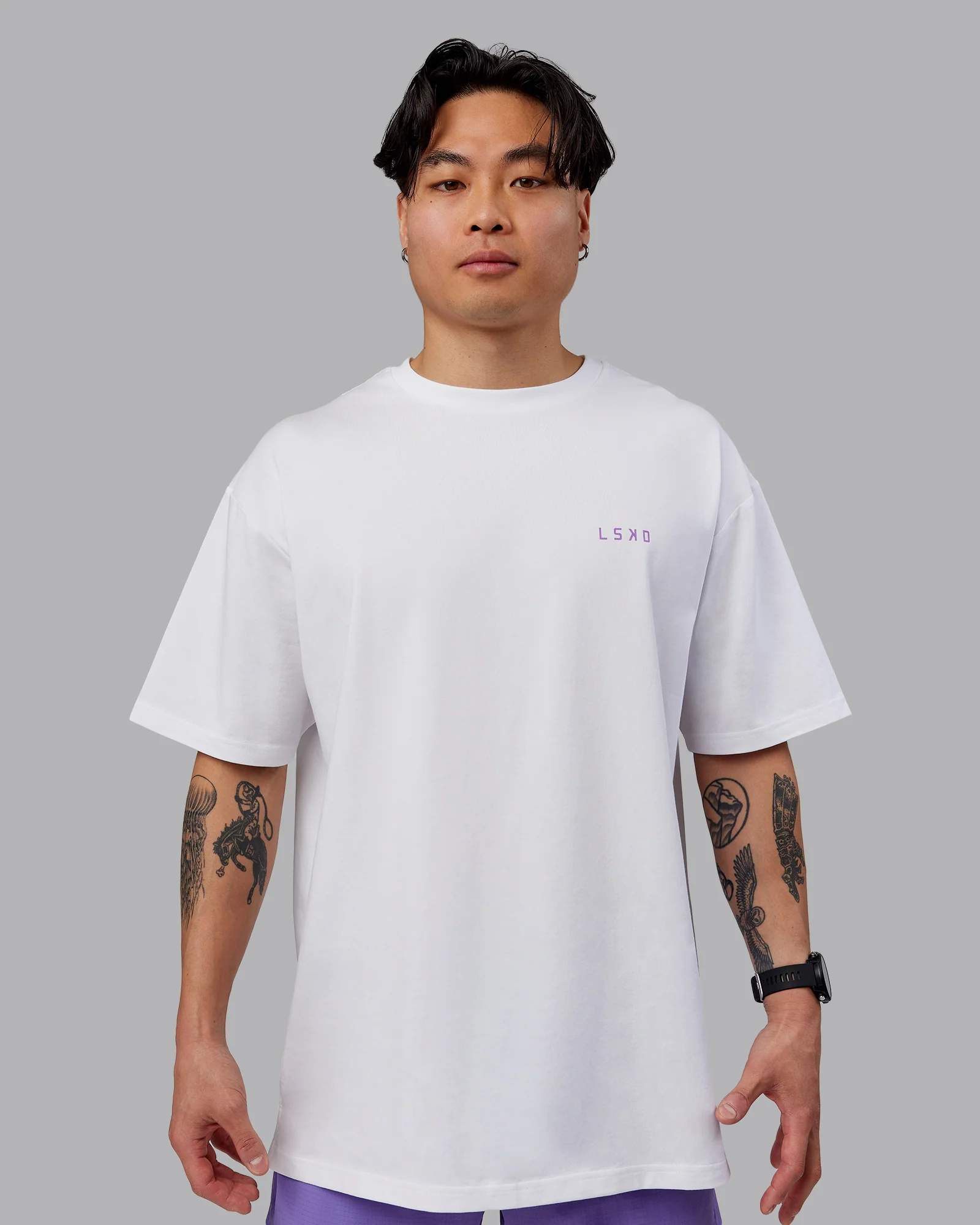 Unisex Strike Through FLXCotton Tee Oversize - White-Purple Swirl