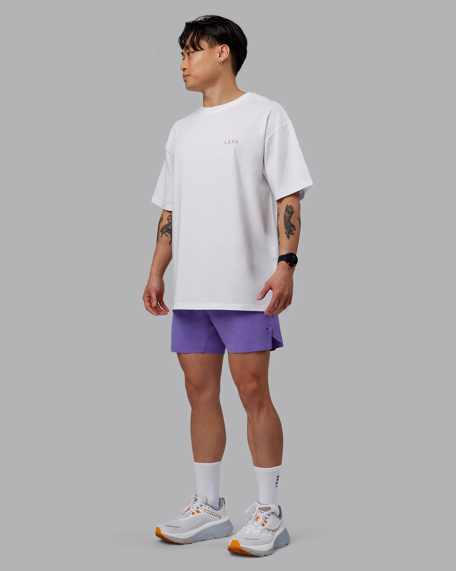 Unisex Strike Through FLXCotton Tee Oversize - White-Purple Swirl