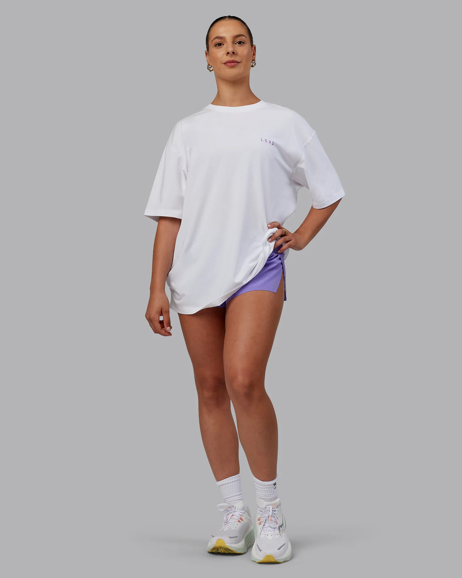 Unisex Strike Through FLXCotton Tee Oversize - White-Purple Swirl