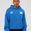 Static Grit Unisex Boxy Hoodie - Palace Blue-White