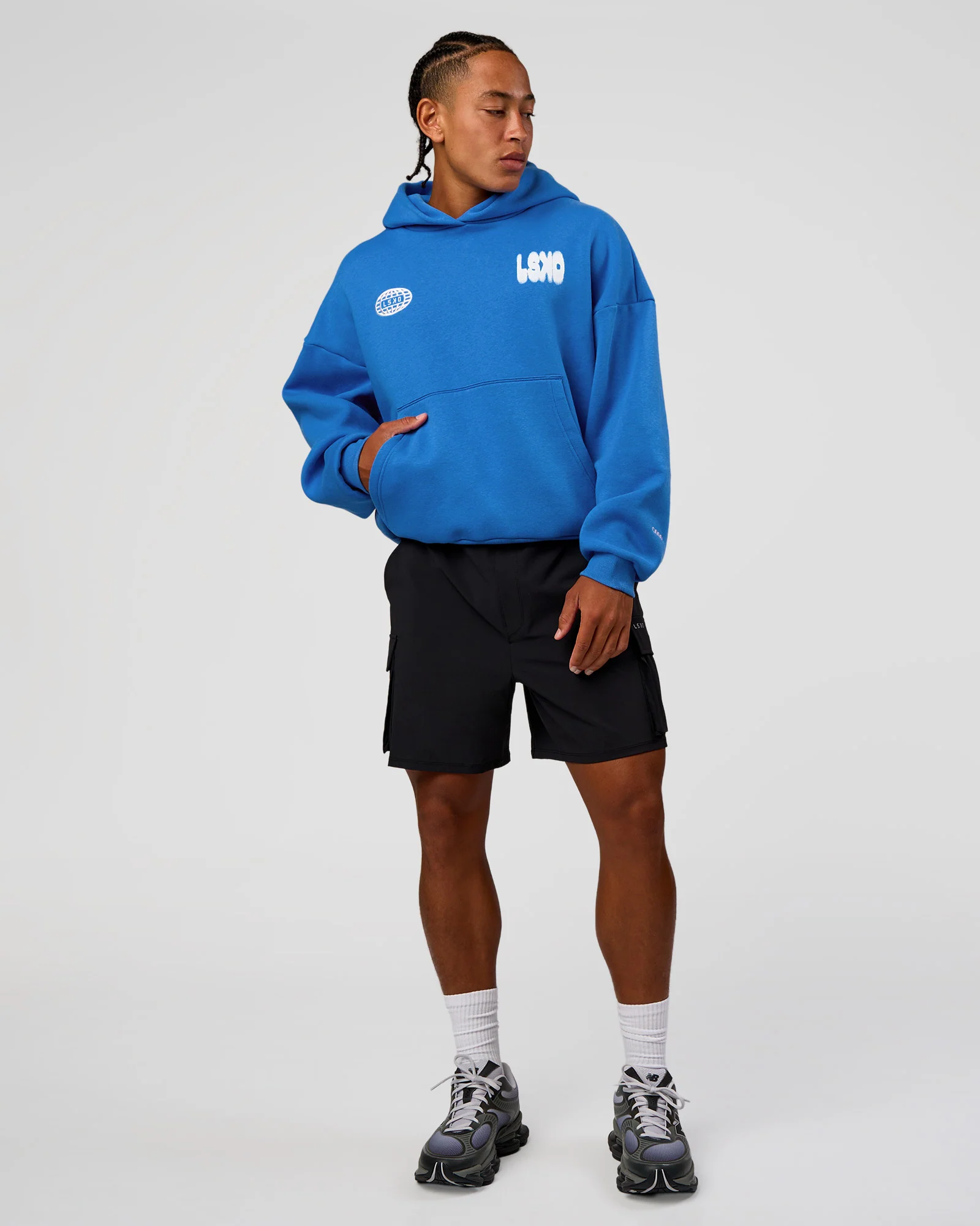 Static Grit Unisex Boxy Hoodie - Palace Blue-White