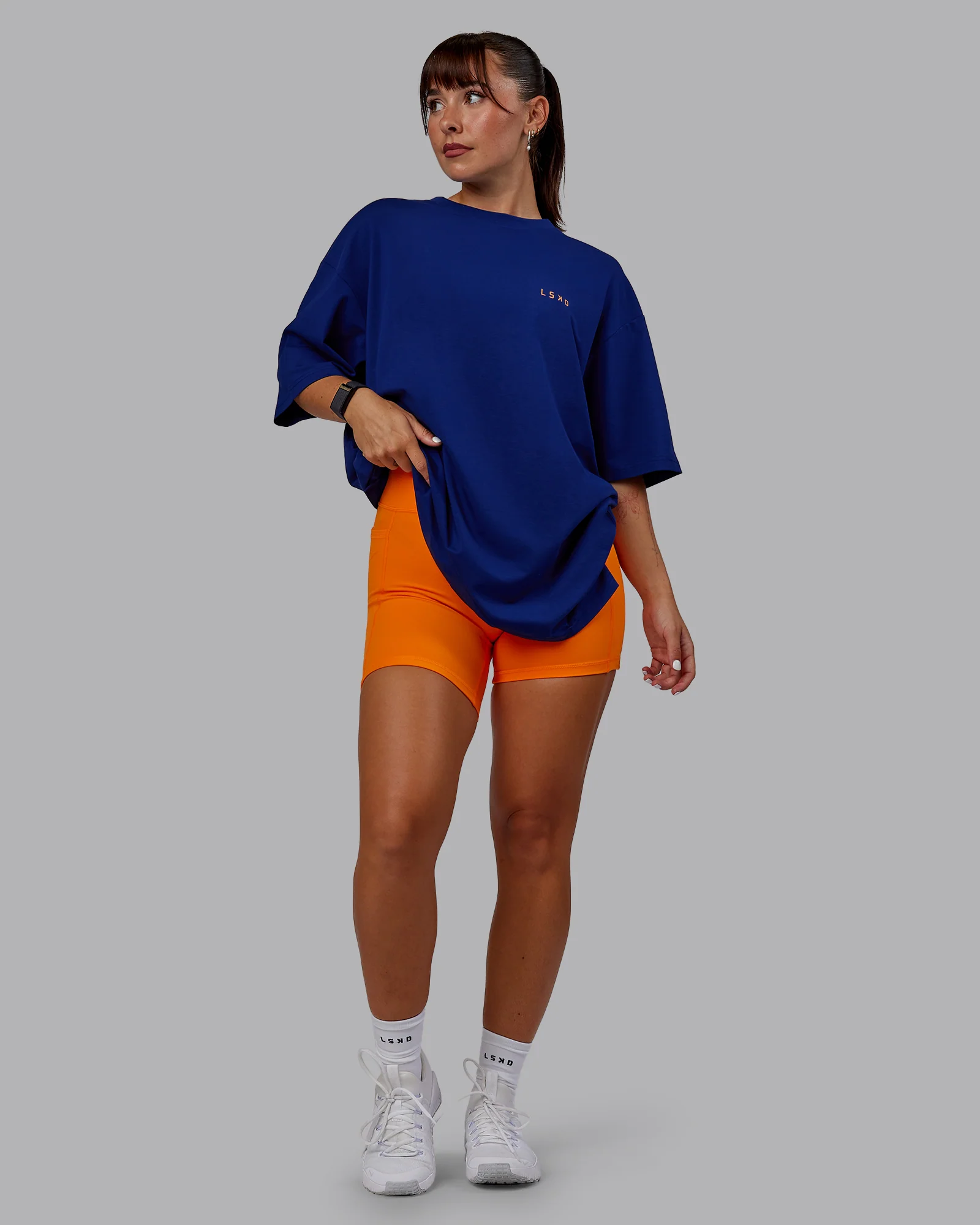 Unisex Strike Through FLXCotton Tee Oversize - Midnight Blue-Vibrant Orange