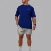Unisex Strike Through FLXCotton Tee Oversize - Midnight Blue-Vibrant Orange