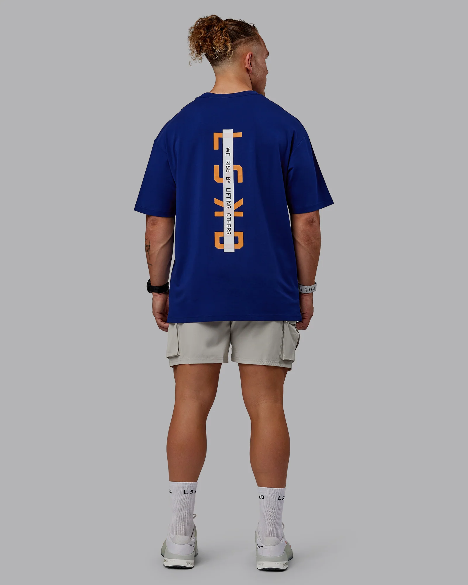 Unisex Strike Through FLXCotton Tee Oversize - Midnight Blue-Vibrant Orange