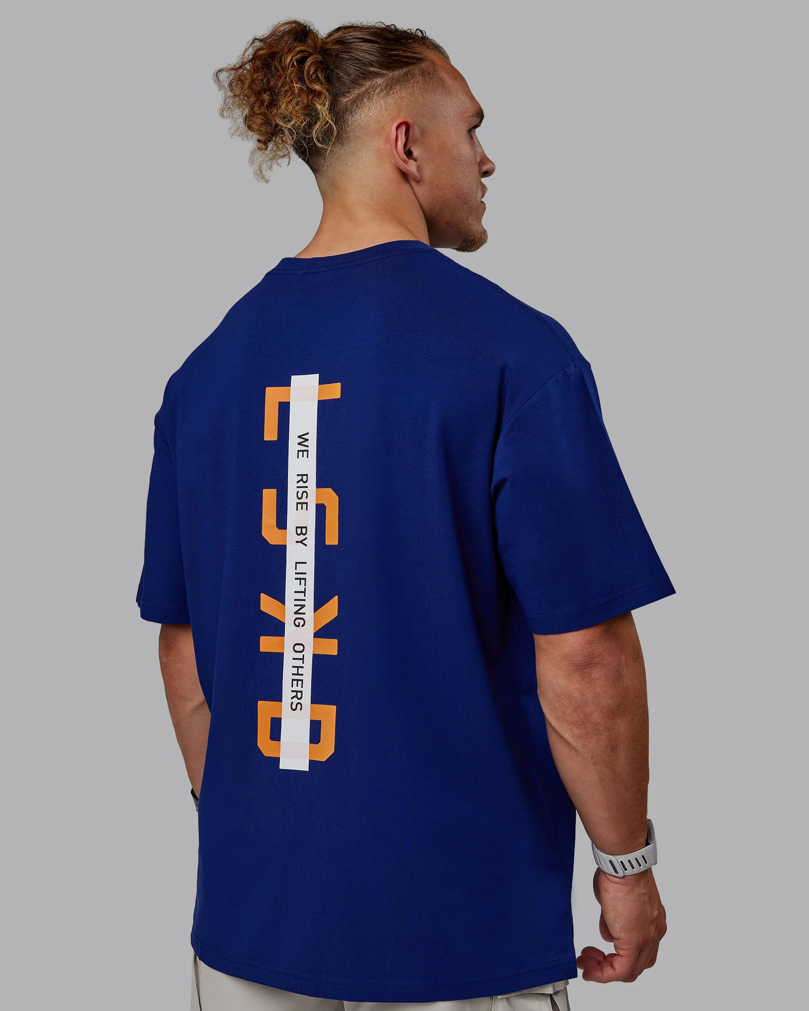 Unisex Strike Through FLXCotton Tee Oversize - Midnight Blue-Vibrant Orange