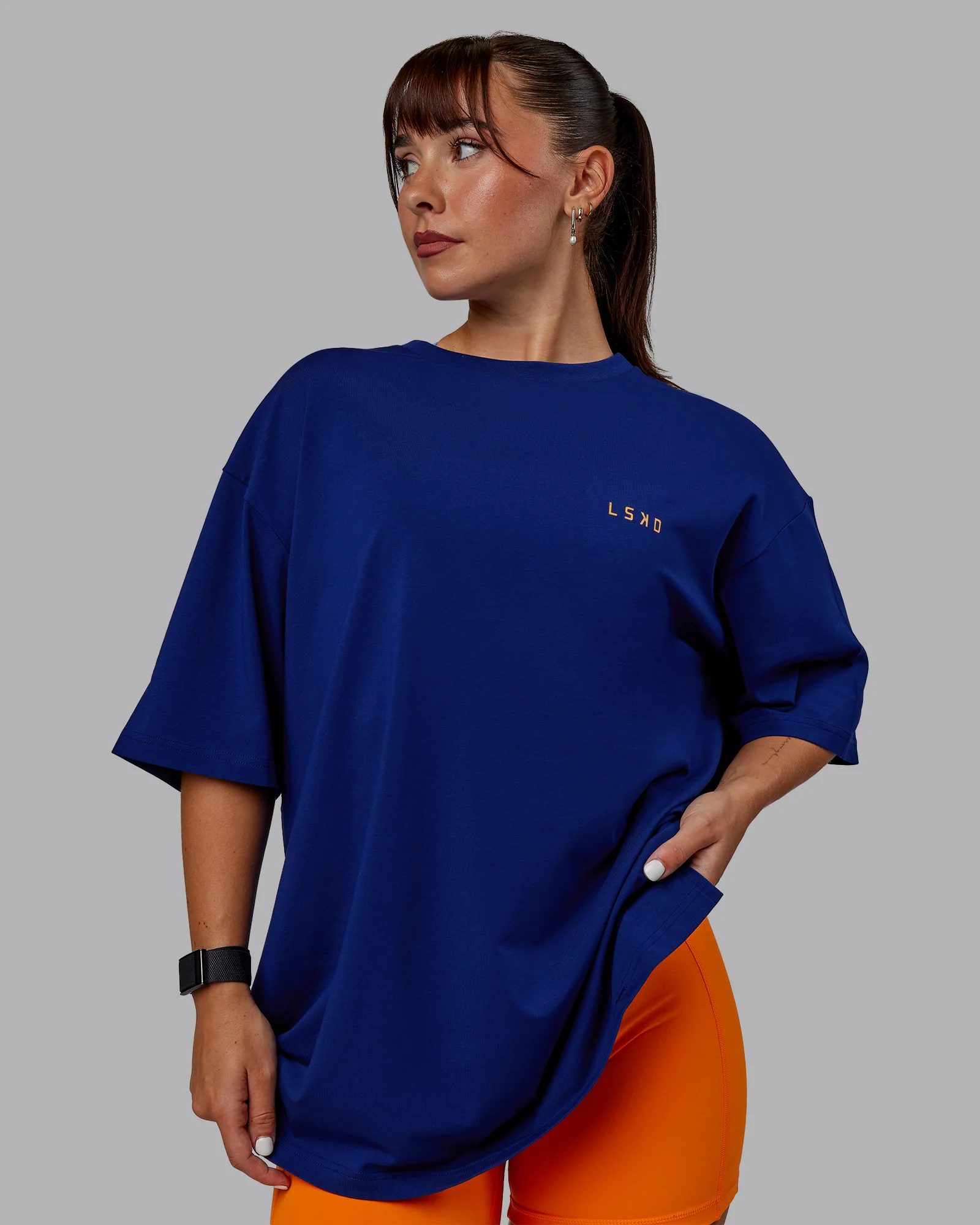 Unisex Strike Through FLXCotton Tee Oversize - Midnight Blue-Vibrant Orange