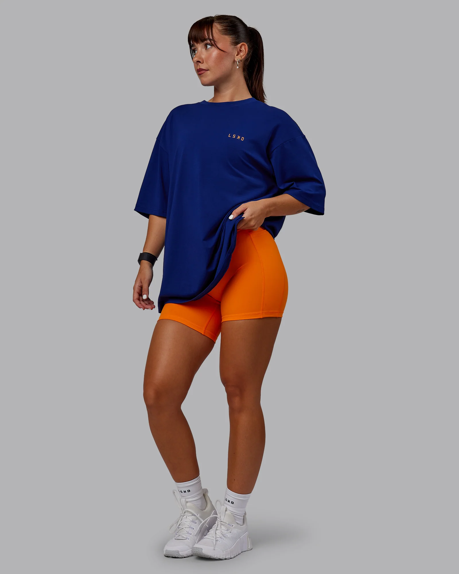 Unisex Strike Through FLXCotton Tee Oversize - Midnight Blue-Vibrant Orange